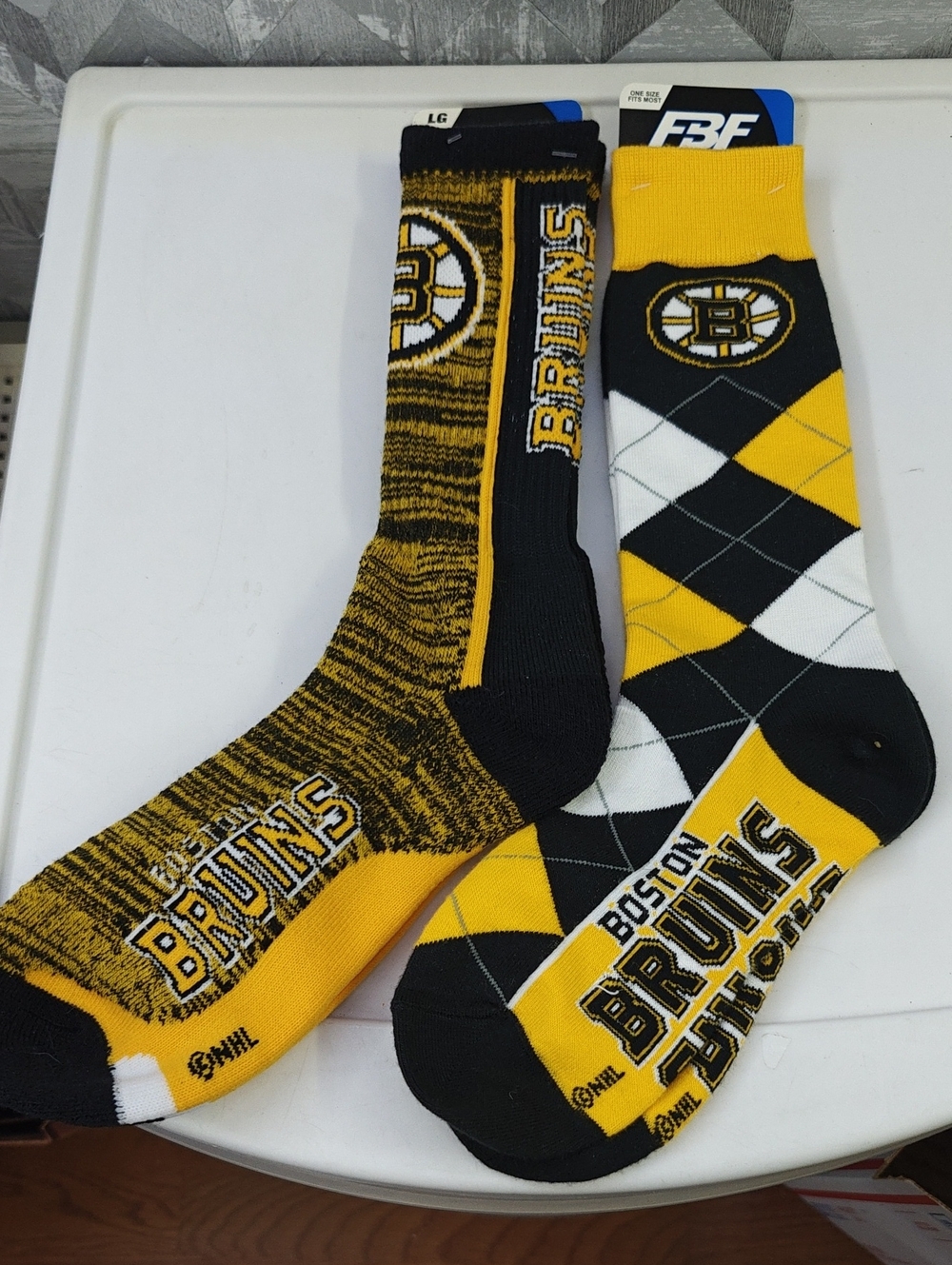FBF Boston Bruins Black and Yellow Argyle Crew Socks - 2 Pack